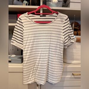 Staccato White Short Sleeve Tee with Navy Stripe Detail